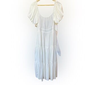 Umgee White Maxi Dress with bubble sleeves